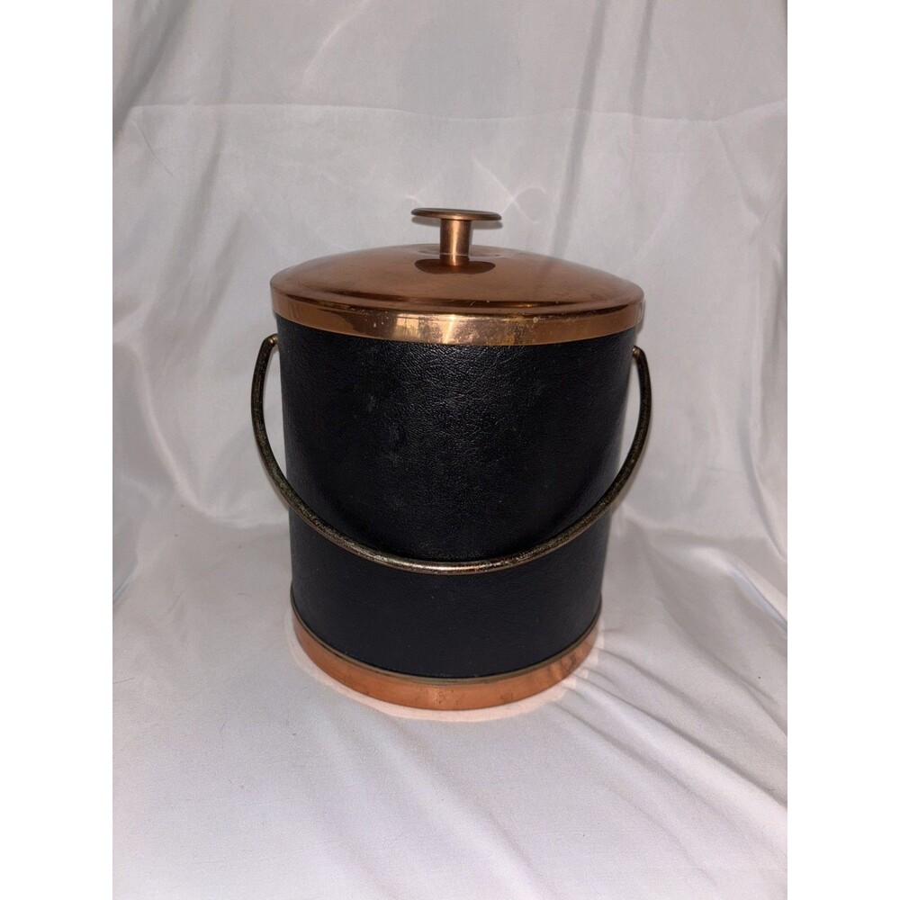COPPERCRAFT GUILD- Vintage MCM Copper & Black Vinyl Ice Bucket 4.5 Qts.